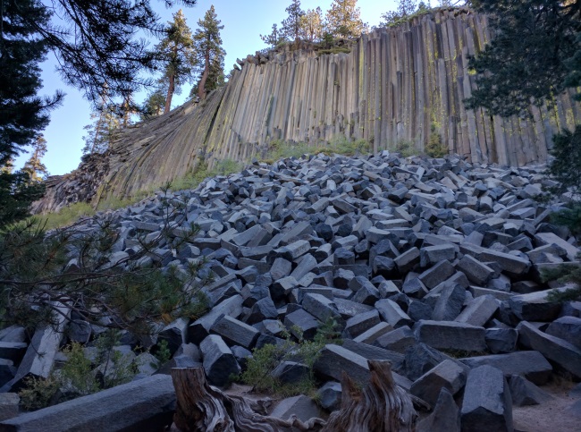 40 to 60 foot high Devil's Postpile from below, California