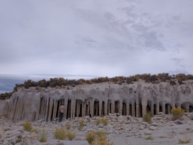 Short Columns at Crowley Lake, California - Note the tops of the columns sticking up above the sand