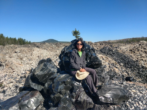 Sitting on my obsidian chair, Glass Mountain, Medicine Lake, CA