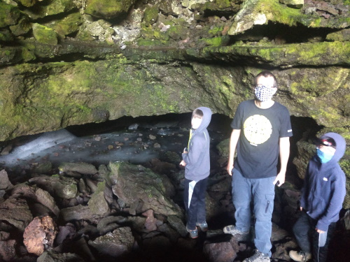 Inside the shallow Jot Dean Ice Cave, Medicine Lake, CA