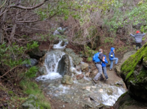 Crossing a cascade (one of many) at Falls Trail, Mt Diablo State Park, CA