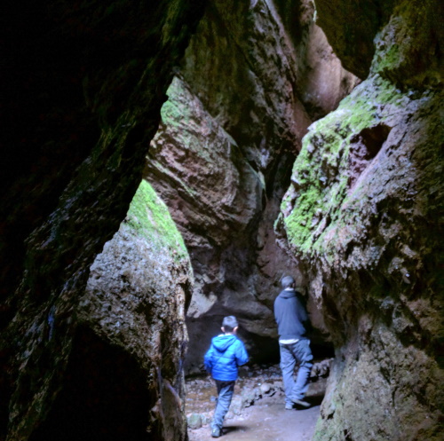 Making our way through the talus cave, Pinnacles NP, CA