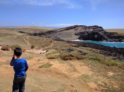 Almost there, the slanted cliffs marking the rim of the crater that Green Sand Beach is tucked into, Big Island, HI