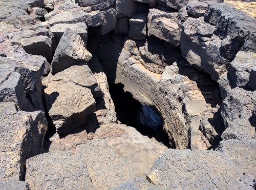 Big holes in the lava rocks at Southpoint, the southernmost point in USA, Big Island, HI