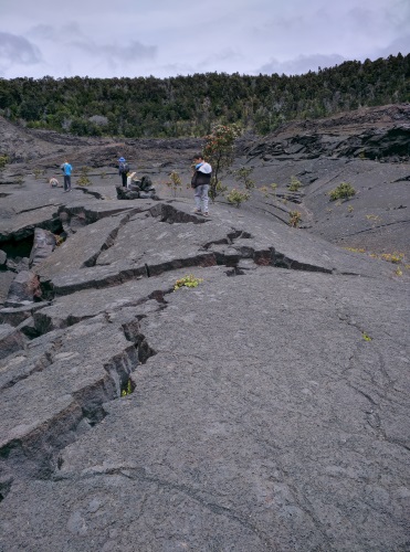 Walking along a fissure in the crater floor of Kilauea Iki Big Island, HI