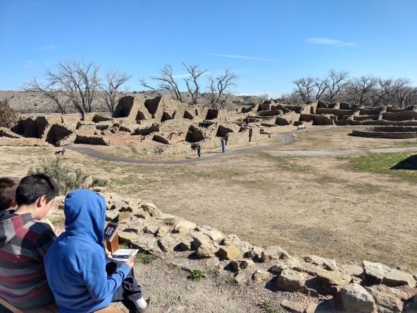 Overlooking the ruins of a Mesa-top community in Aztec Ruins National Monument, Aztec, NM