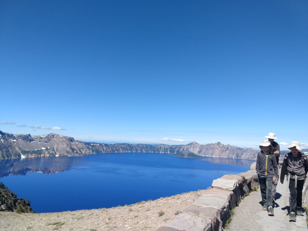 Walking above the caldera lake along the East Rim, Crater Lake, OR