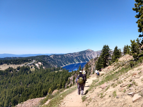 A close-up view of Wizard Island's cinder cone along the Discovery Point Trail, Crater Lake, OR